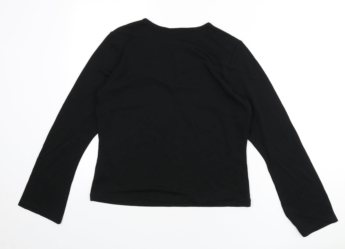 J.Taylor Womens Black Polyester Basic T-Shirt Size 14 V-Neck - Beaded Detail