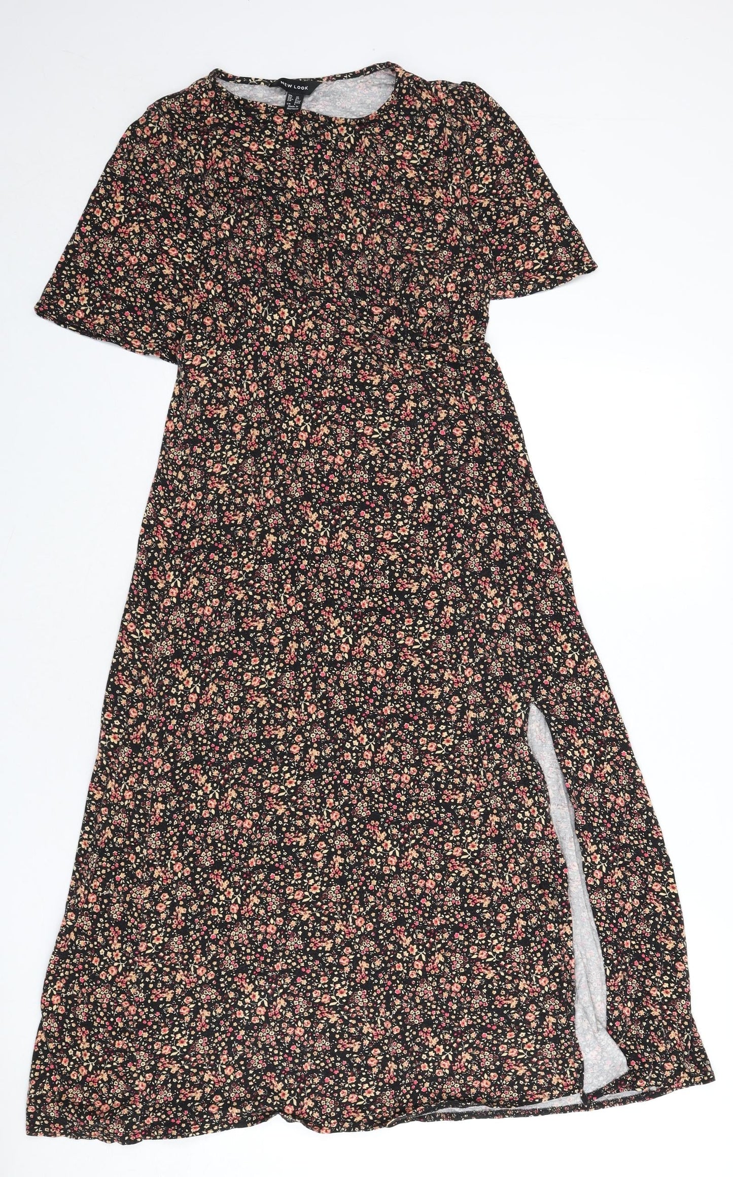 New Look Womens Multicoloured Floral Viscose A-Line Size 10 Round Neck Pullover - Slit