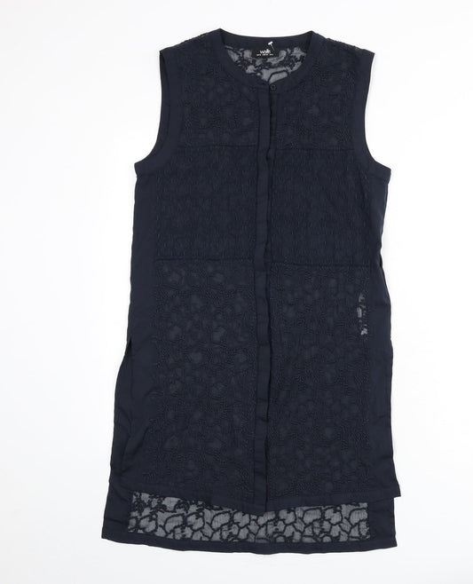 Wallis Womens Blue Geometric Polyester Tunic Blouse Size 10 Round Neck - Embroidered Detail