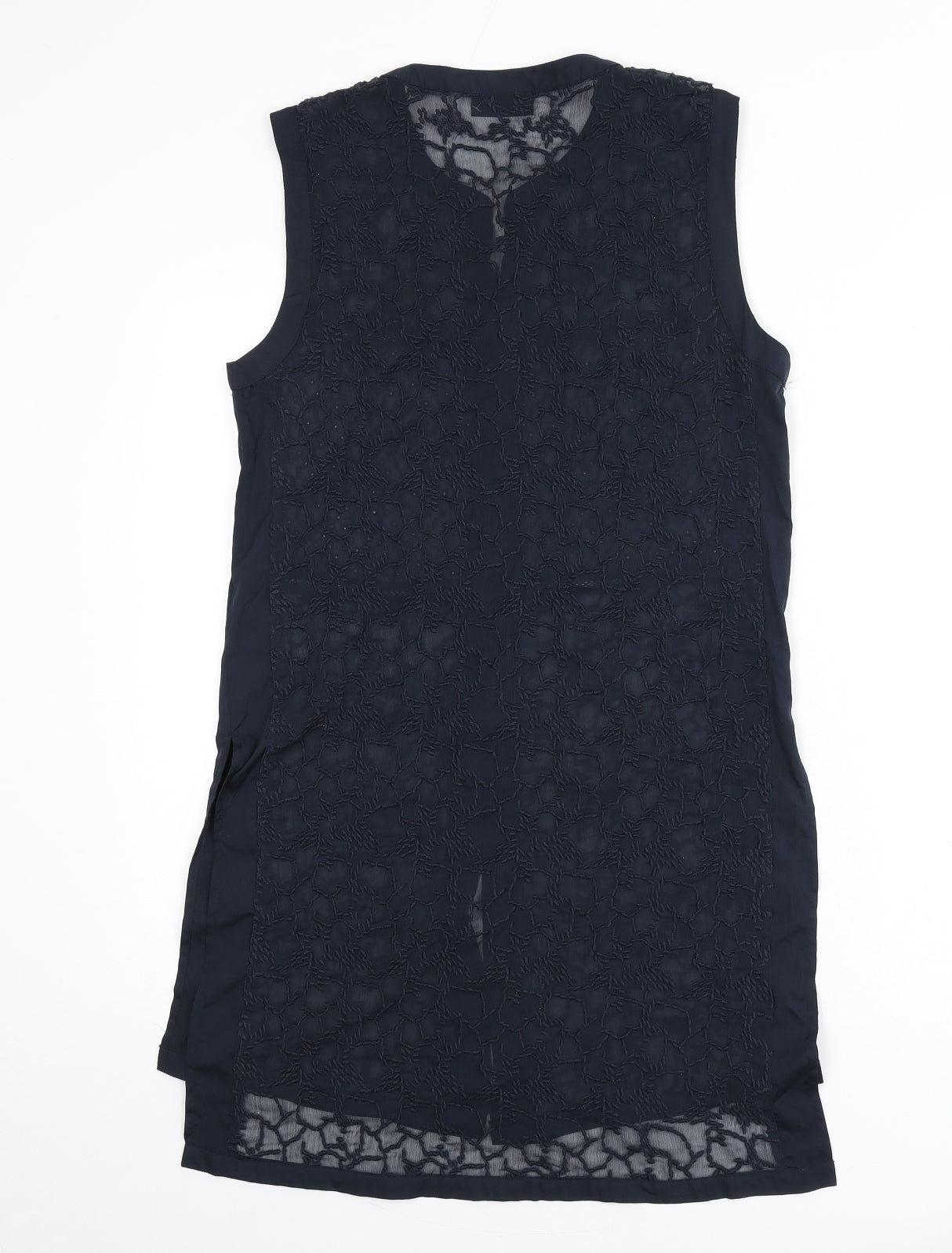 Wallis Womens Blue Geometric Polyester Tunic Blouse Size 10 Round Neck - Embroidered Detail
