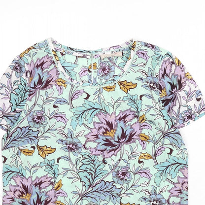 Marks & Spencer Womens Multicoloured Floral Polyester Basic Blouse Size 10 Round Neck