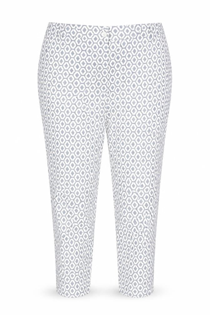 Rick Cardona Womens Blue Geometric Cotton Trousers Size 20 L27 in Regular Zip
