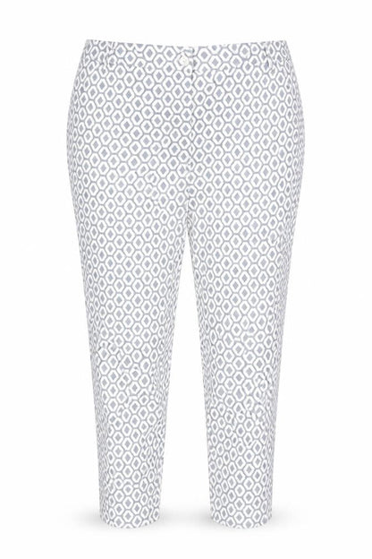 Rick Cardona Womens Blue Geometric Cotton Trousers Size 20 L27 in Regular Zip