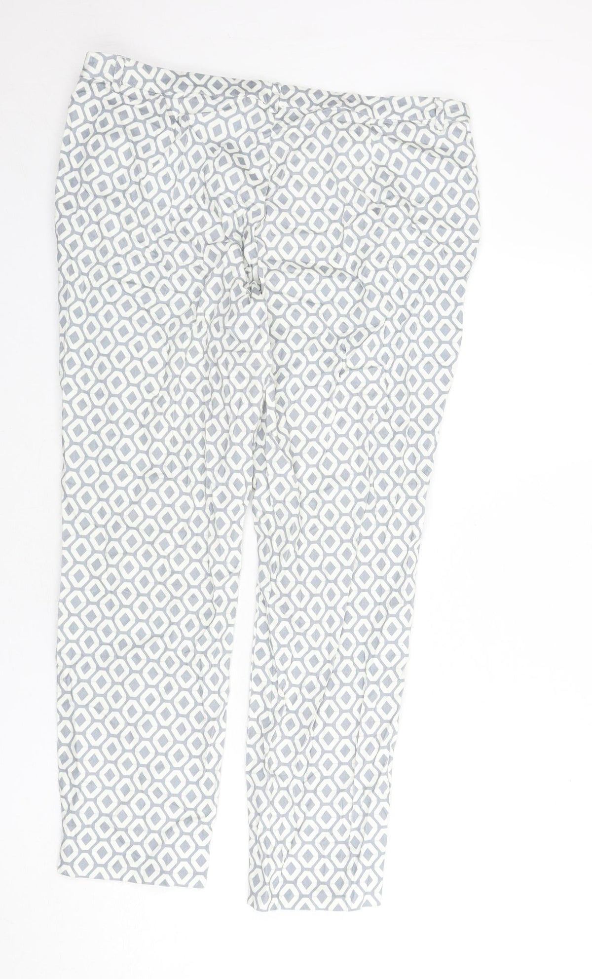 Rick Cardona Womens Blue Geometric Cotton Trousers Size 20 L27 in Regular Zip