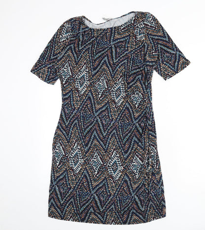 Next Womens Multicoloured Geometric Viscose Bodycon Size 12 Boat Neck Pullover