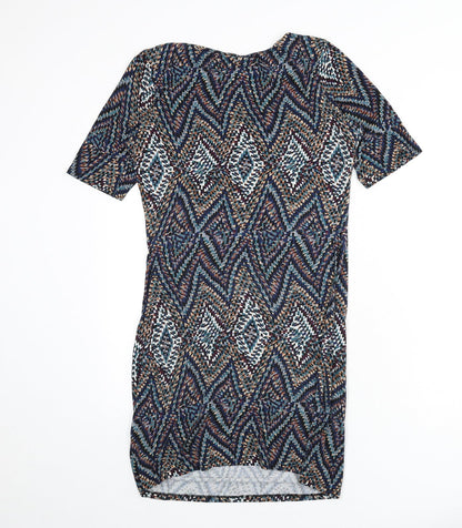 Next Womens Multicoloured Geometric Viscose Bodycon Size 12 Boat Neck Pullover