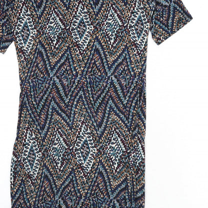 Next Womens Multicoloured Geometric Viscose Bodycon Size 12 Boat Neck Pullover