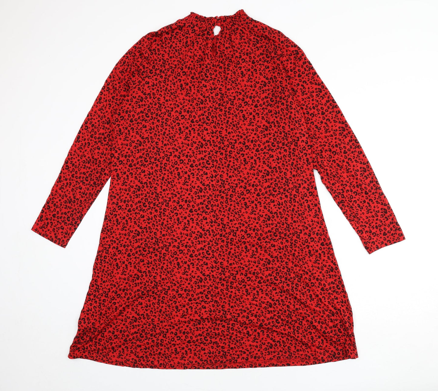 Marks and Spencer Womens Red Animal Print Viscose A-Line Size 10 Round Neck Button - Leopard Print