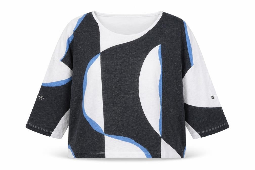 Marble Womens Blue Round Neck Geometric Viscose Pullover Jumper Size XS