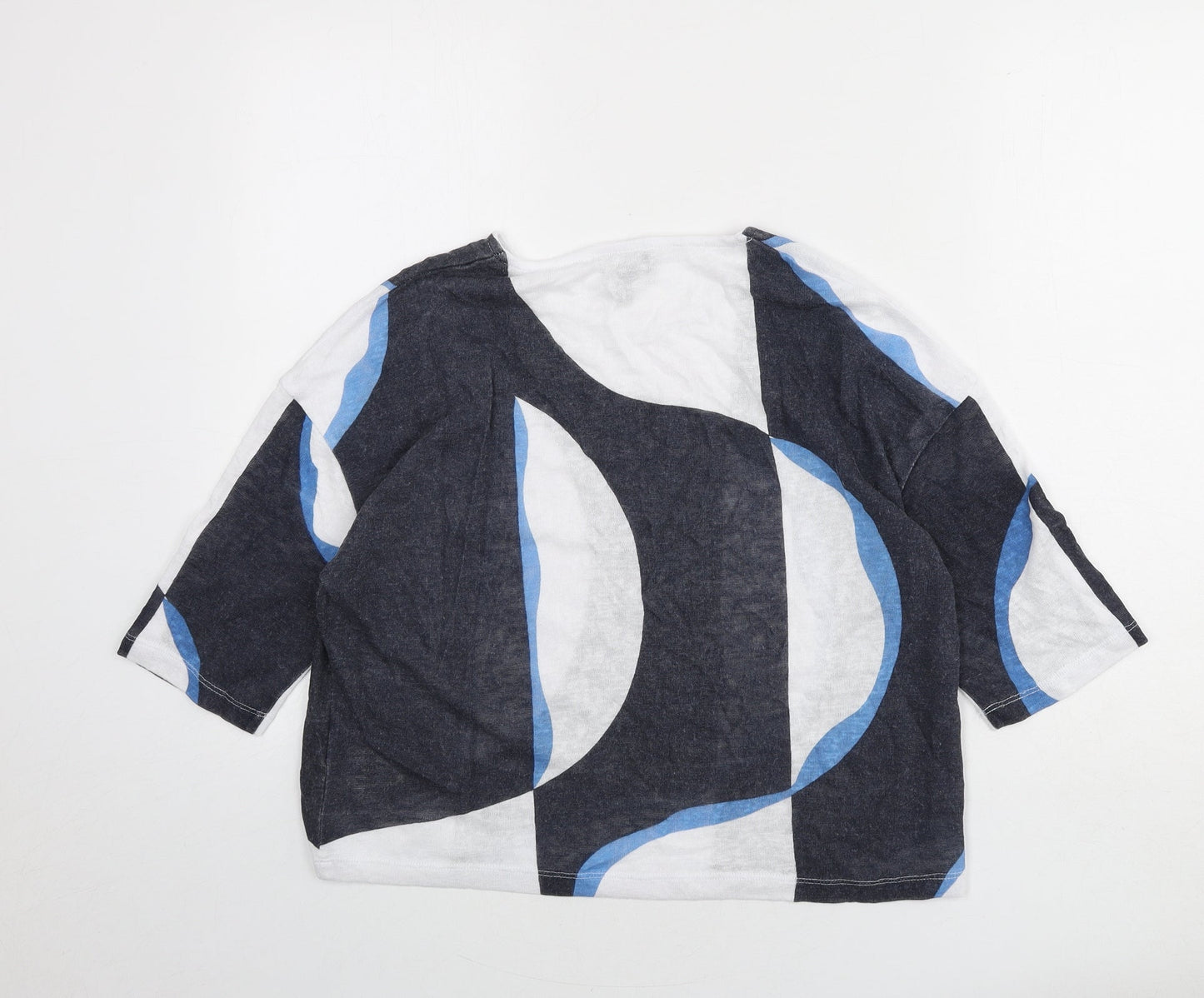 Marble Womens Blue Round Neck Geometric Viscose Pullover Jumper Size XS