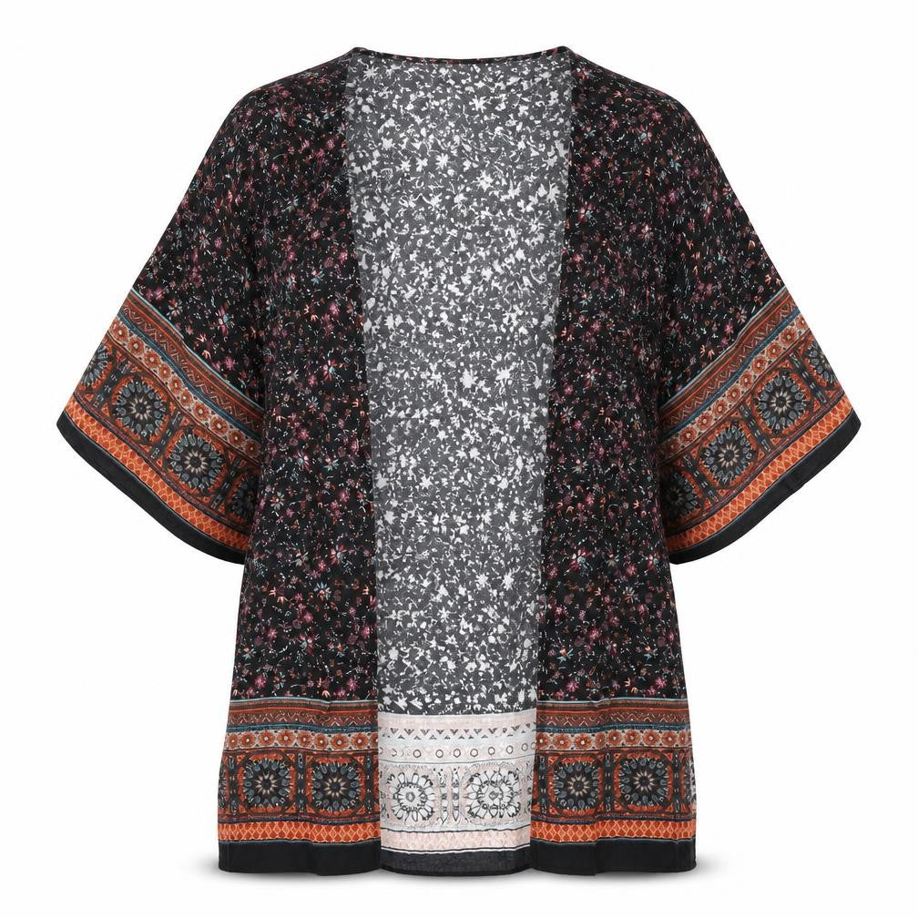 Stradivarius Womens Multicoloured Geometric Polyester Kimono Blouse Size M V-Neck