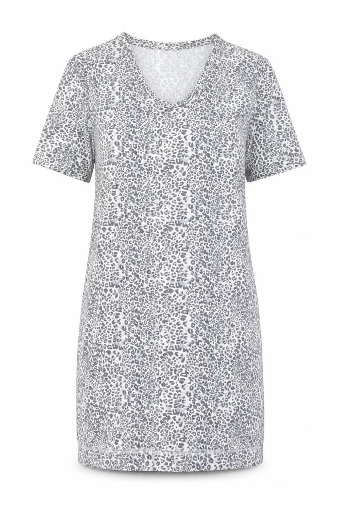Marks & Spencer Womens Grey Animal Print Viscose T-Shirt Dress Size 6 V-Neck Pullover