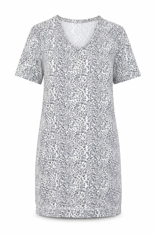 Marks & Spencer Womens Grey Animal Print Viscose T-Shirt Dress Size 6 V-Neck Pullover