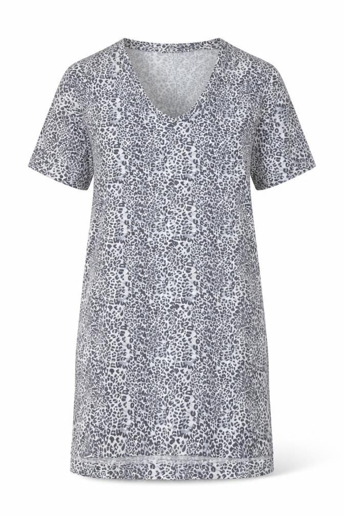 Marks & Spencer Womens Grey Animal Print Viscose T-Shirt Dress Size 6 V-Neck Pullover