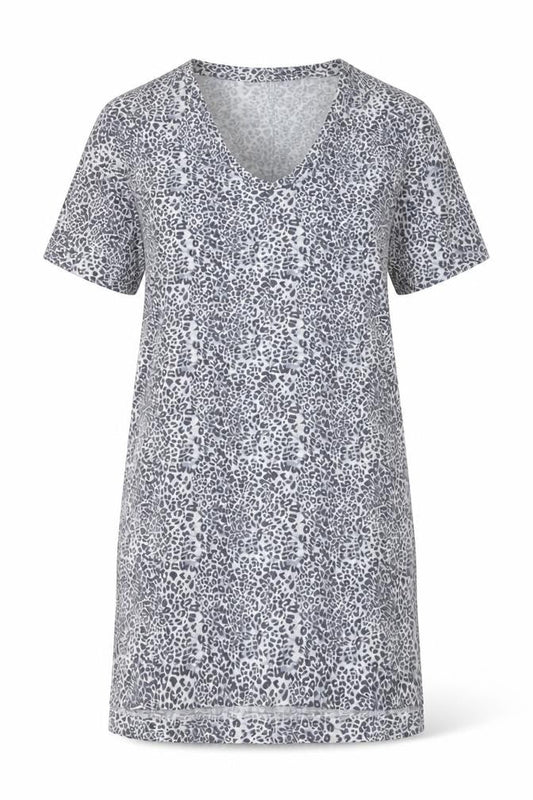 Marks & Spencer Womens Grey Animal Print Viscose T-Shirt Dress Size 6 V-Neck Pullover