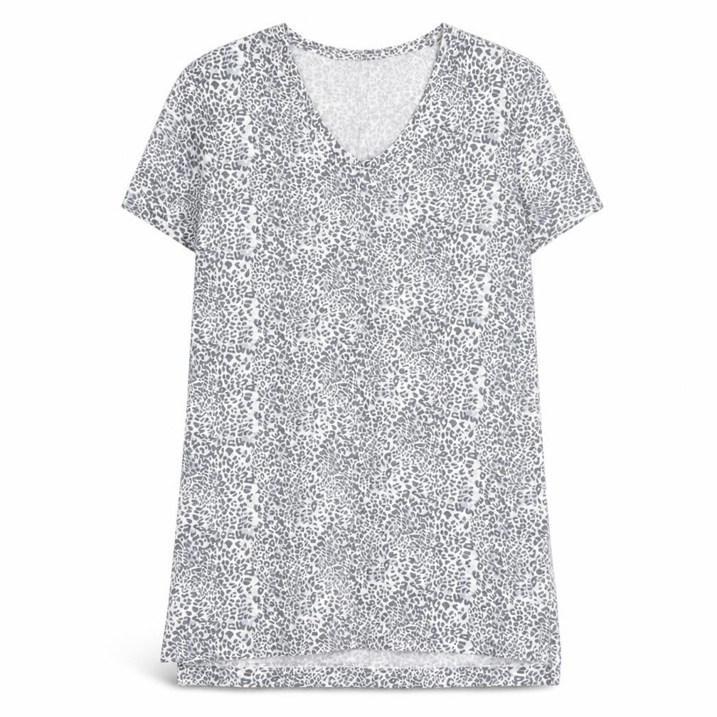 Marks & Spencer Womens Grey Animal Print Viscose T-Shirt Dress Size 8 V-Neck Pullover