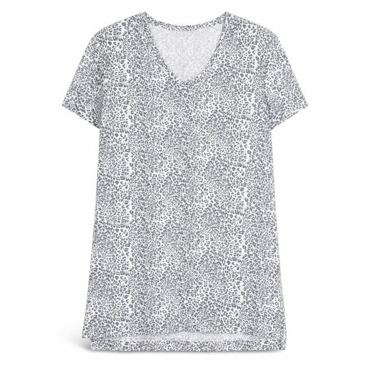 Marks & Spencer Womens Grey Animal Print Viscose T-Shirt Dress Size 8 V-Neck Pullover
