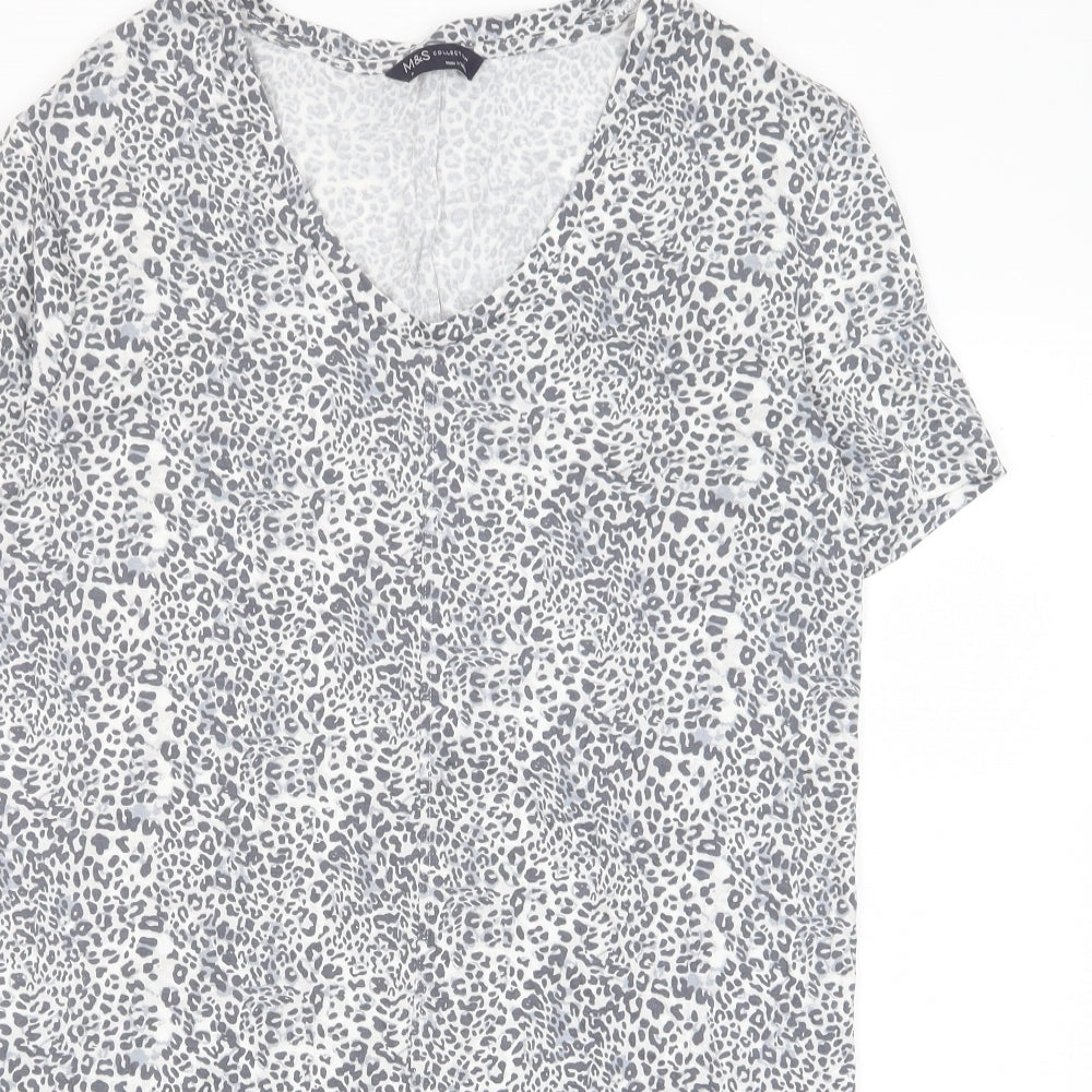 Marks and Spencer Womens Grey Animal Print Viscose T-Shirt Dress Size 8 V-Neck Pullover