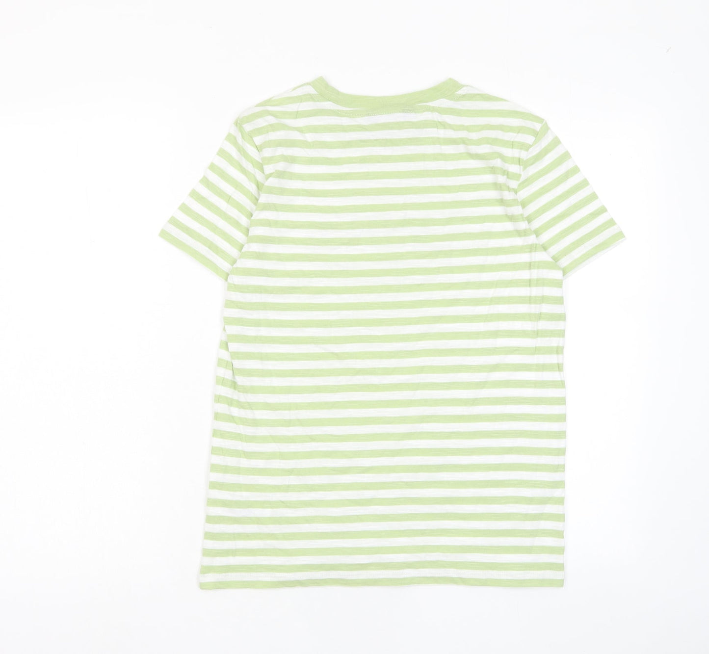 Marks and Spencer Womens Green Striped Cotton Basic T-Shirt Size 6 Crew Neck - Amour