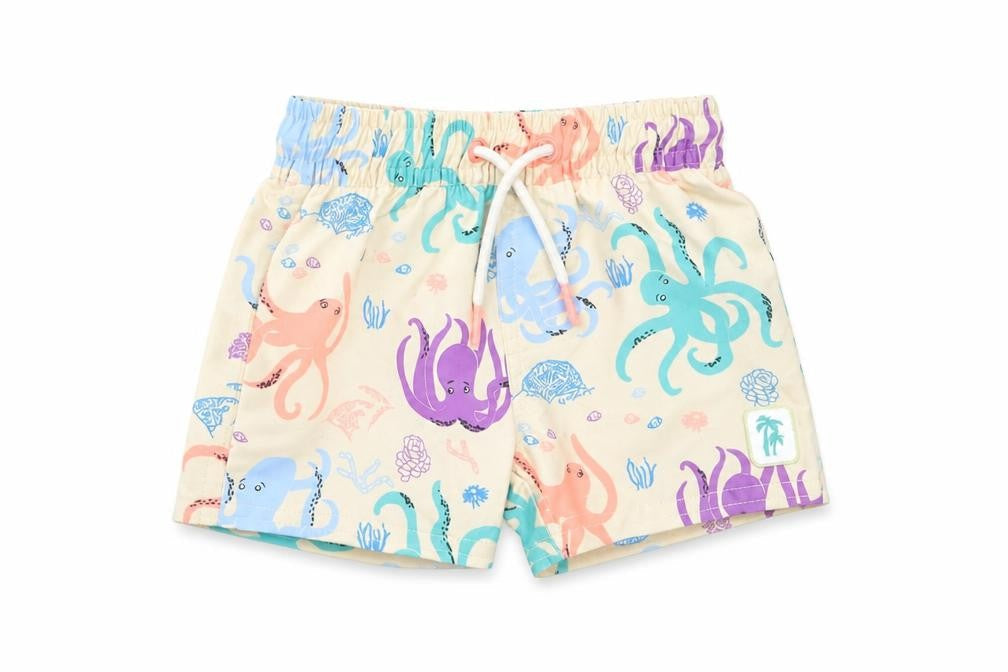 Marks & Spencer Boys Multicoloured Geometric Polyester Sweatpants Trousers Size 3-6 Months Drawstring - Octopus, Swim Shorts