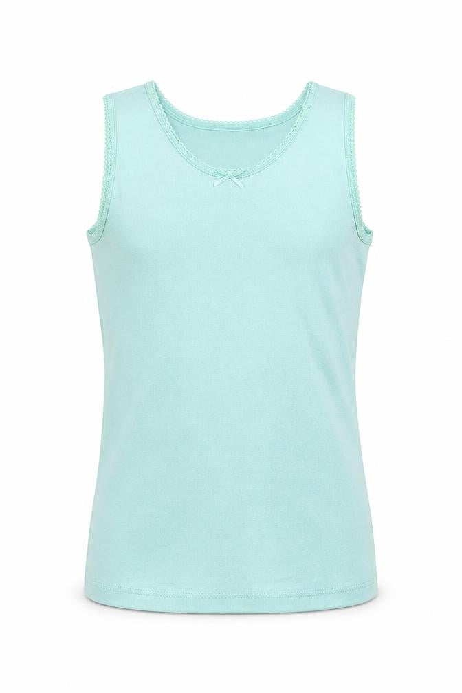 Marks & Spencer Girls Green Cotton Basic Tank Size 8-9 Years Crew Neck Pullover - Embroided