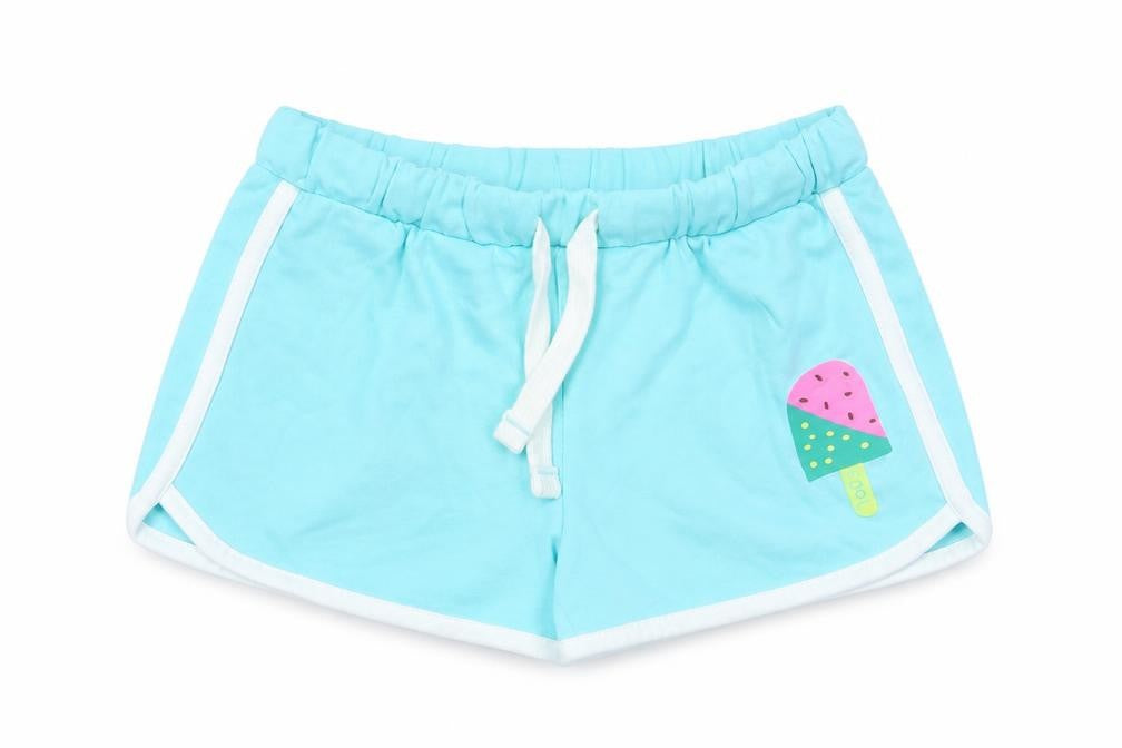 Marks & Spencer Girls Blue Cotton Sweat Shorts Size 5 Years Regular Drawstring - Ice Lollie