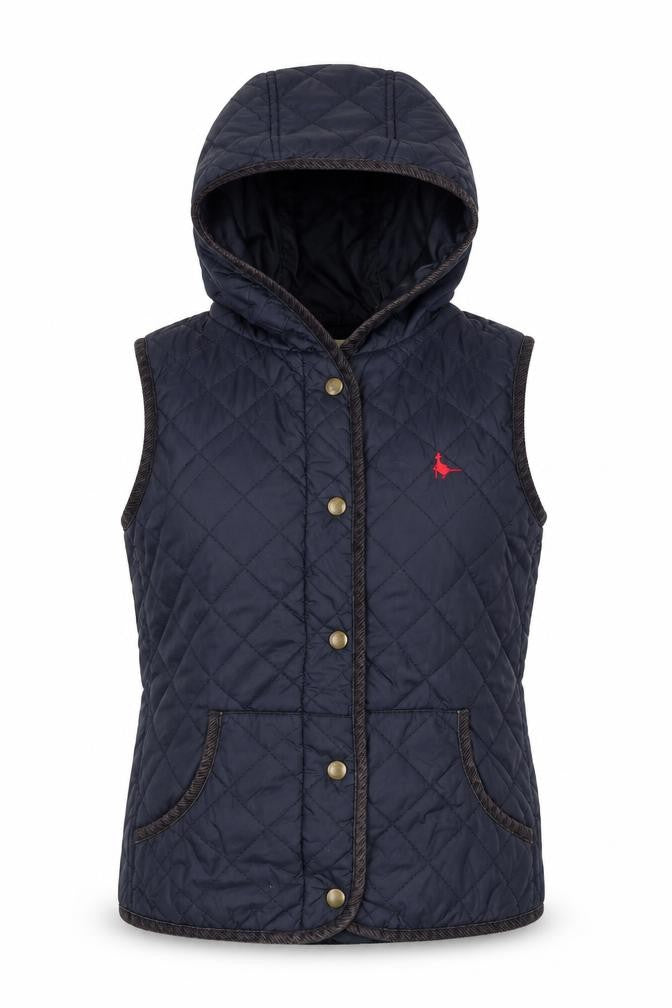 Jack Wills Womens Blue Gilet Jacket Size 8 Button - Quilted, Hooded
