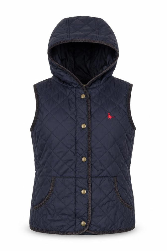 Jack Wills Womens Blue Gilet Jacket Size 8 Button - Quilted, Hooded