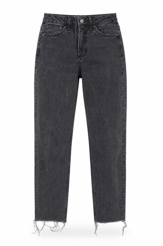 Topshop Womens Black Cotton Mom Jeans Size 26 L32 in Regular Zip - Distressed Hem