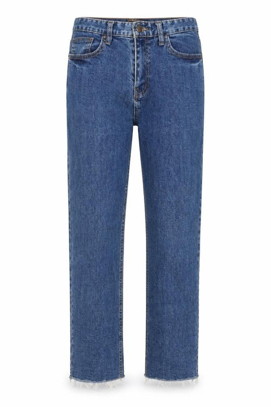 M Day Womens Blue Cotton Straight Jeans Size L L25 in Regular Zip - Distressed Hem