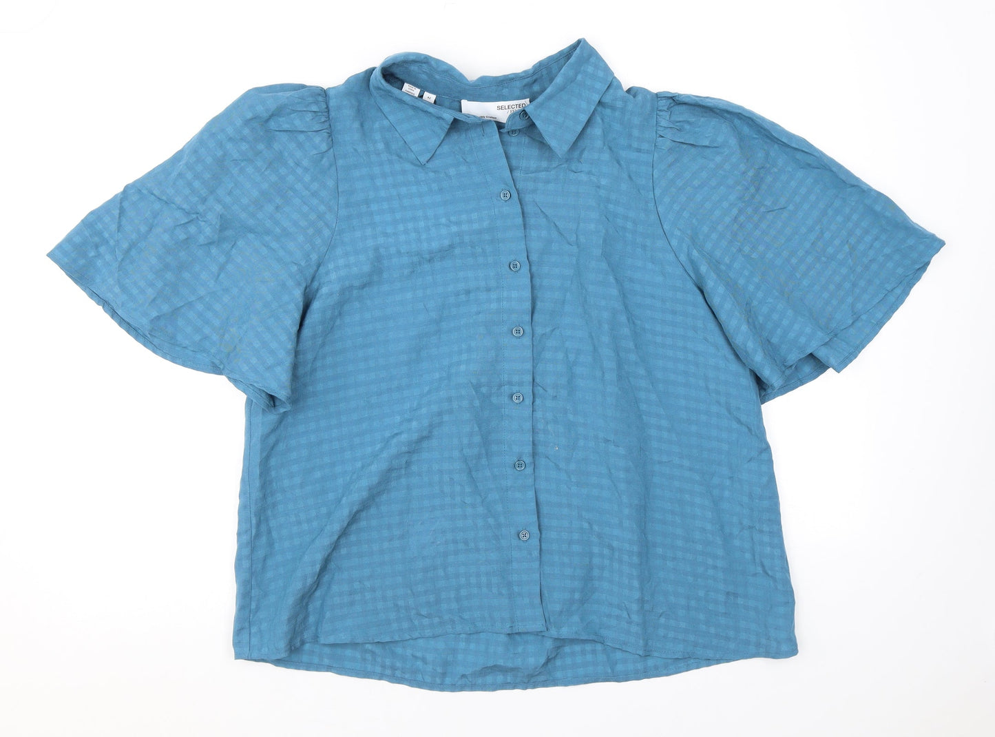 Selected Femme Womens Blue Check Polyester Basic Button-Up Size 14 Collared