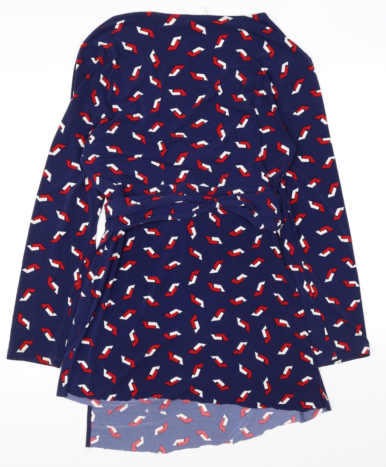 Moda Womens Blue Geometric Polyester Wrap Dress Size XL V-Neck Tie