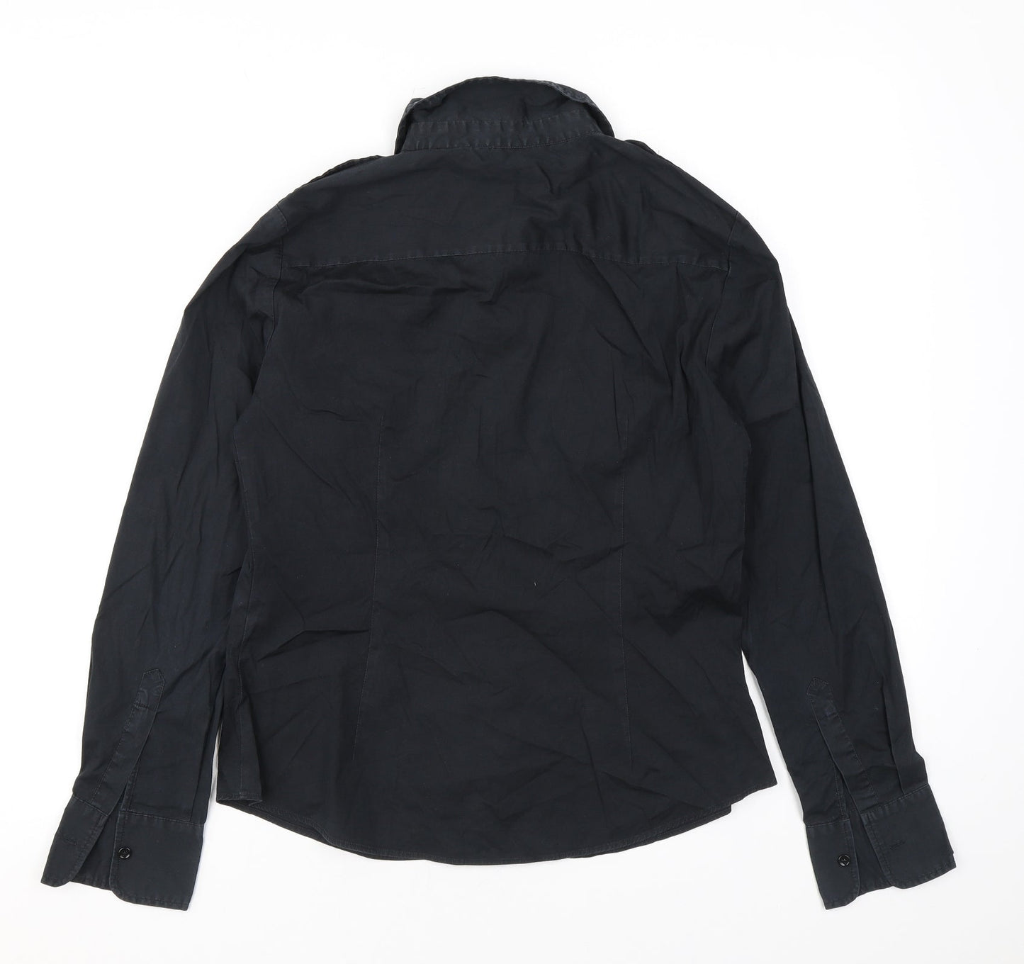 Zara Womens Black Cotton Basic Button-Up Size M Collared
