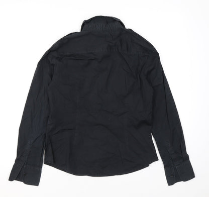 Zara Womens Black Cotton Basic Button-Up Size M Collared