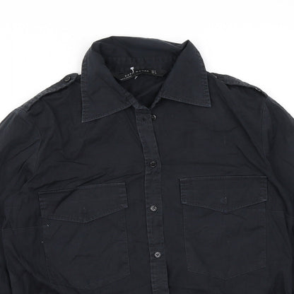 Zara Womens Black Cotton Basic Button-Up Size M Collared