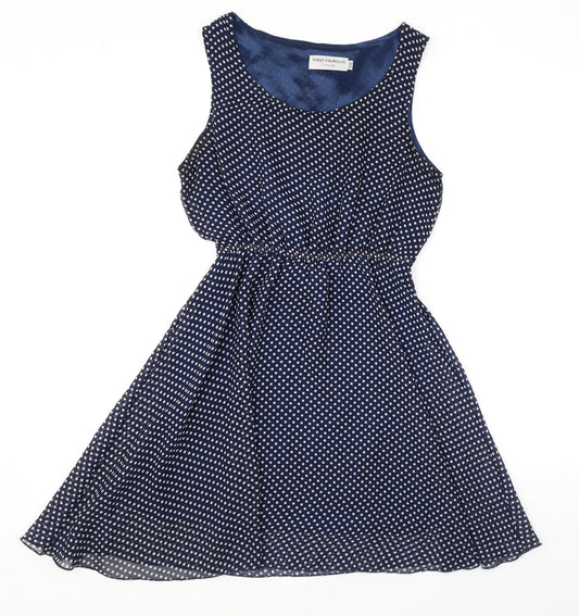 Ravi Famous Womens Blue Polka Dot Polyester A-Line Size S Scoop Neck Tie