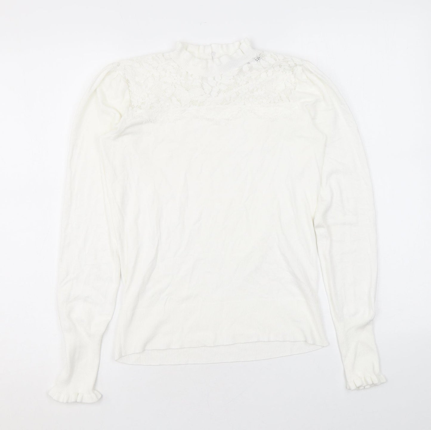Oasis Womens White Mock Neck Viscose Pullover Jumper Size XS - Lace