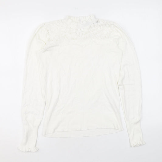 Oasis Womens White Mock Neck Viscose Pullover Jumper Size XS - Lace