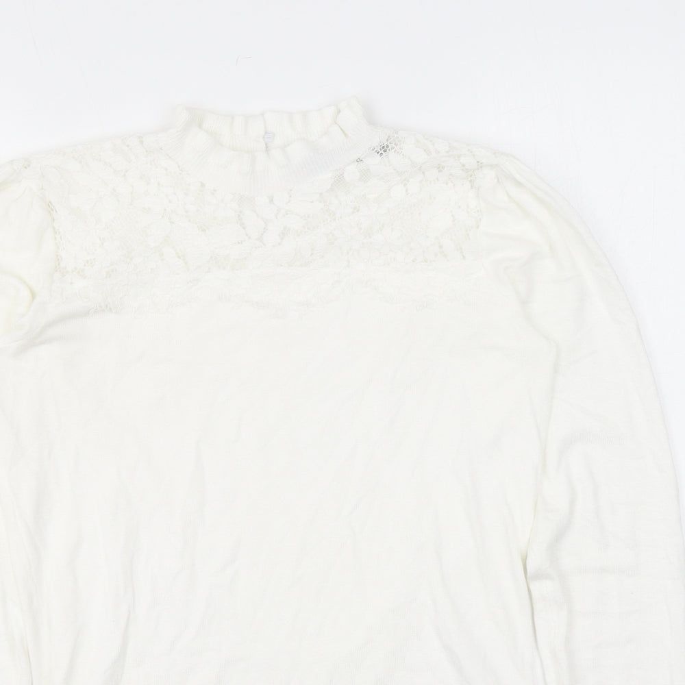 Oasis Womens White Mock Neck Viscose Pullover Jumper Size XS - Lace