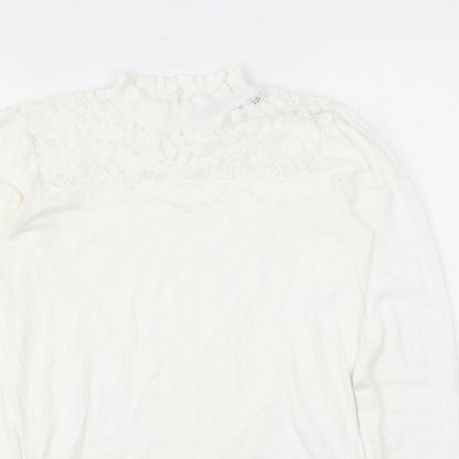 Oasis Womens White Mock Neck Viscose Pullover Jumper Size XS - Lace