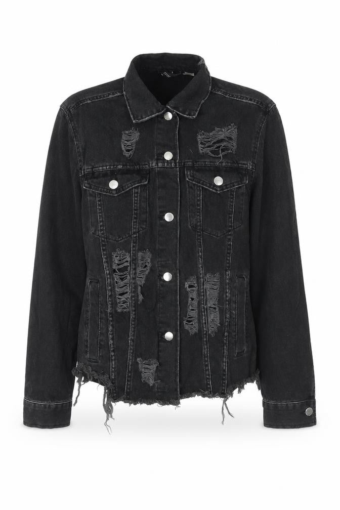 Divided by H&M Womens Black Jacket Size 4 Button - Distressed