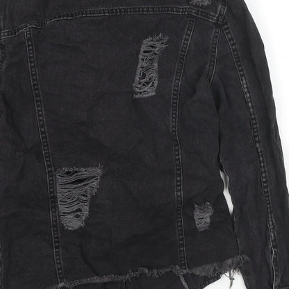 Divided by H&M Womens Black Jacket Size 4 Button - Distressed