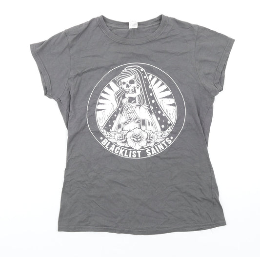 Blacklist Saints Womens Grey Cotton Basic T-Shirt Size M Round Neck