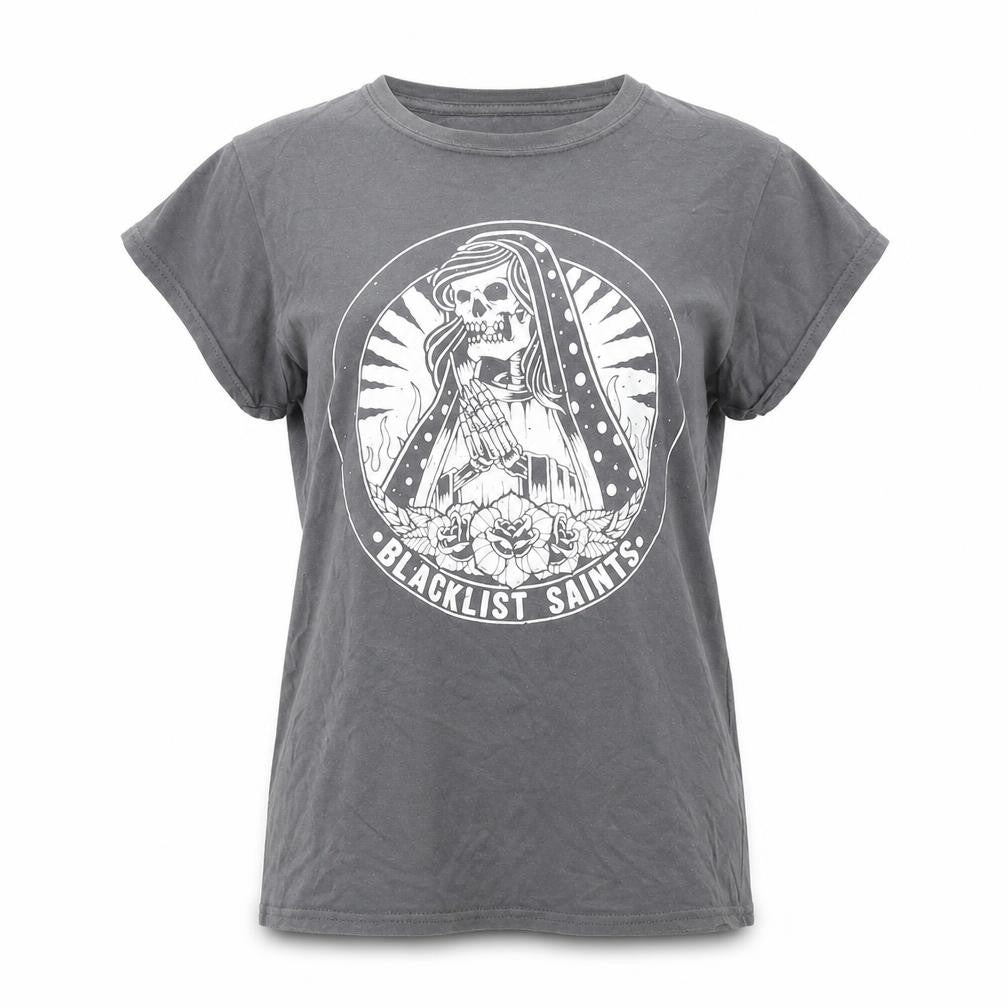 Blacklist Saints Womens Grey Cotton Basic T-Shirt Size M Round Neck