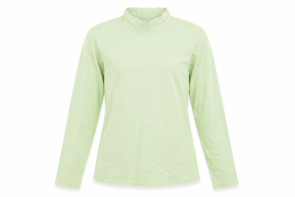 Marks & Spencer Womens Green Cotton Basic T-Shirt Size 8 Mock Neck