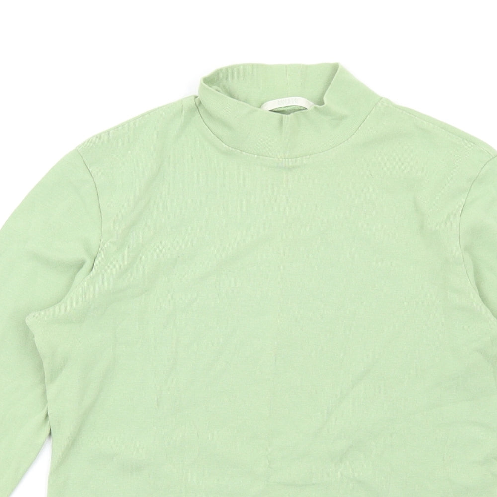 Marks and Spencer Womens Green Cotton Basic T-Shirt Size 8 Mock Neck