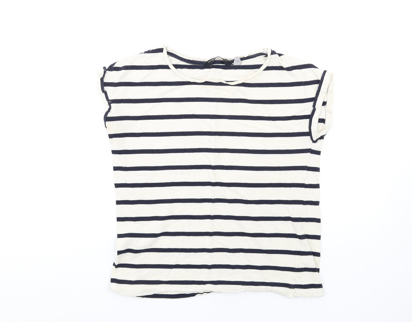 Dorothy Perkins Womens Ivory Striped Cotton Basic T-Shirt Size 8 Round Neck