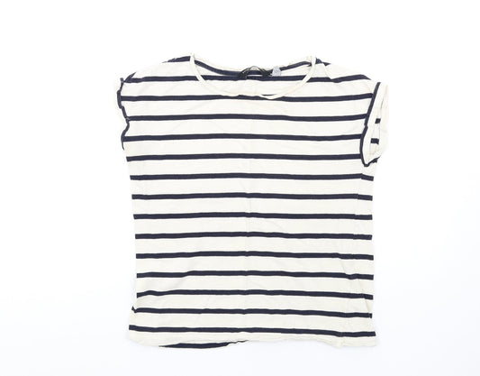Dorothy Perkins Womens Ivory Striped Cotton Basic T-Shirt Size 8 Round Neck