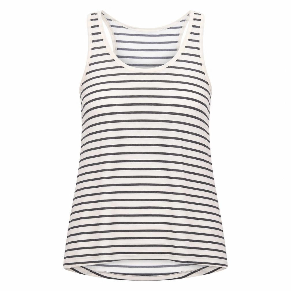 H&M Womens Ivory Striped Polyester Basic Tank Size M Scoop Neck
