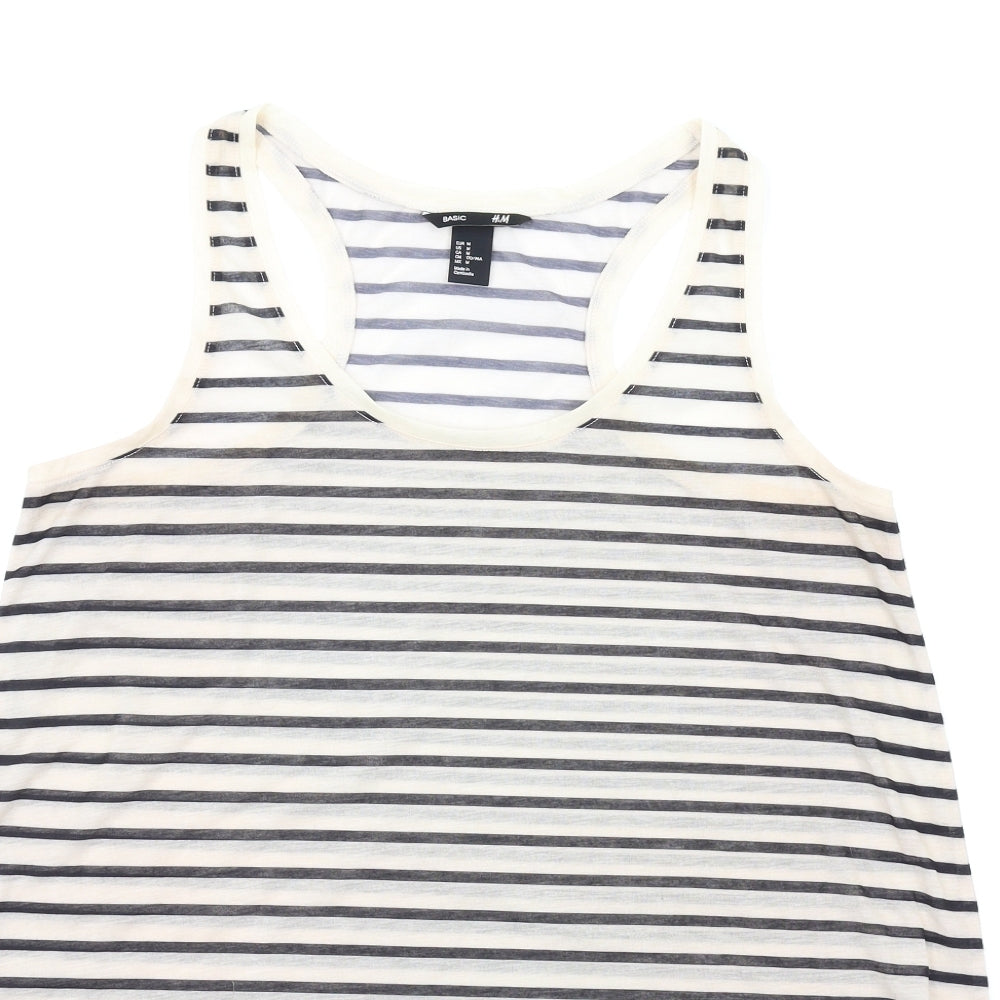 H&M Womens Ivory Striped Polyester Basic Tank Size M Scoop Neck